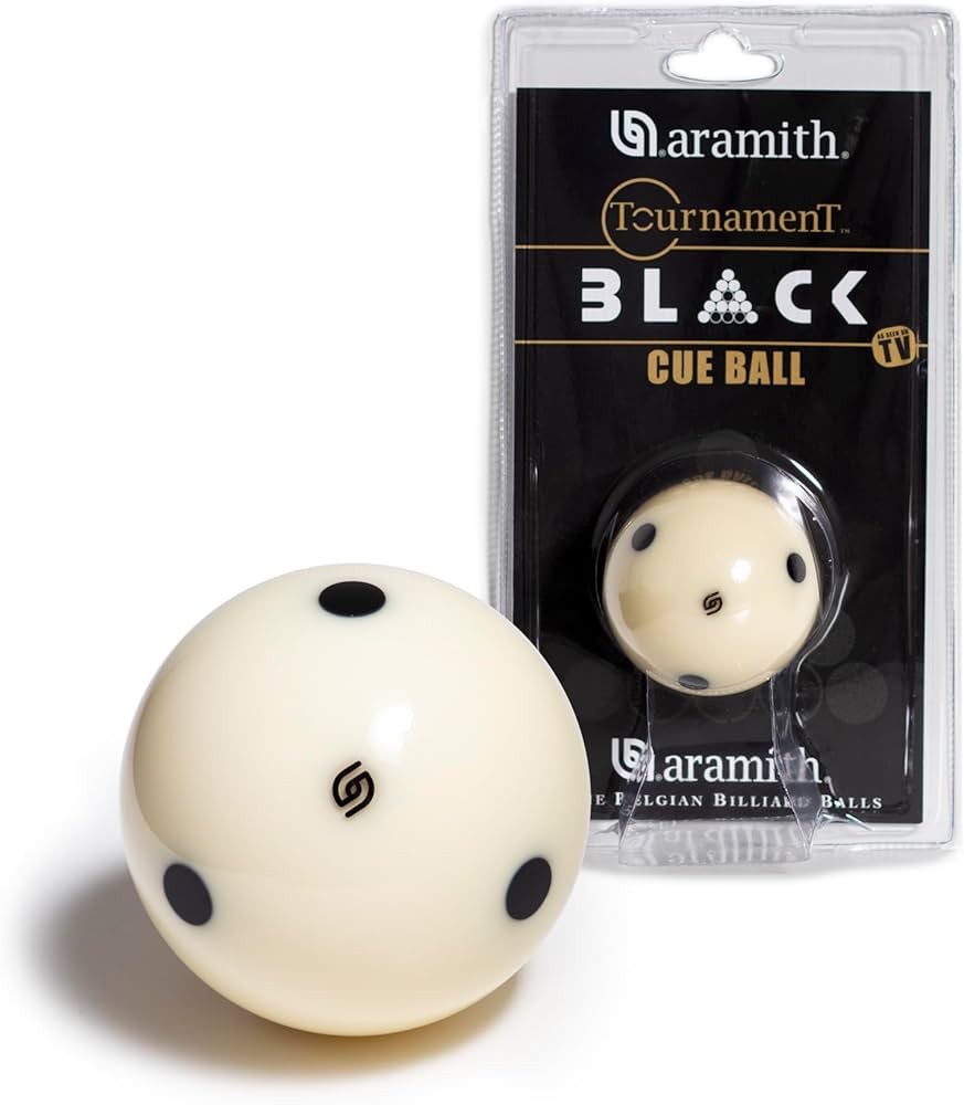 Aramith Tournament BLACK Billiard Pool Cue Ball 2 1/4" 6 Black Dots in a blister